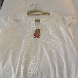 Roller Rabbit Cream Embroidered Blouse